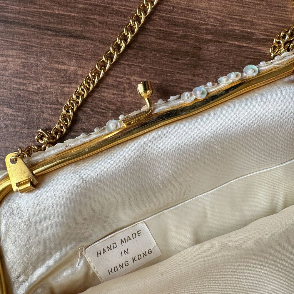 Vintage Cream Convertible Clutch Evening Bag With Sequins & Beads Hand Made - Picture 6 of 11